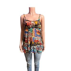 Multi-colored geometric print cami Spaghetti straps top S